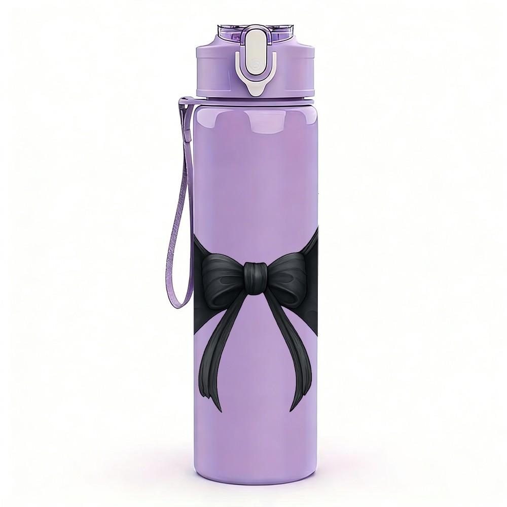 1PC Black Bat Bow Gothic Pattern 750ml Color Plastic Sports Water Bottle Leakproof Flip Straw Lid Suitable for Sports Office Home Use