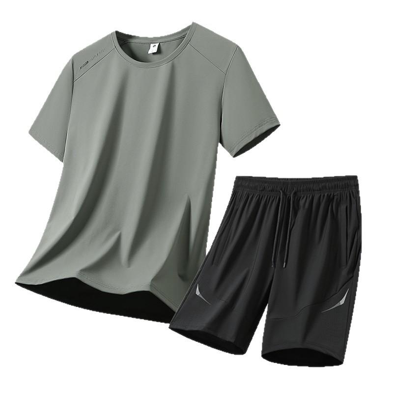 Sports & Casual Ice-Silk Quick-Dry Stretch Set Lightweight Loose-Fitting Breathable Short-Sleeve T-Shirt Men's Set