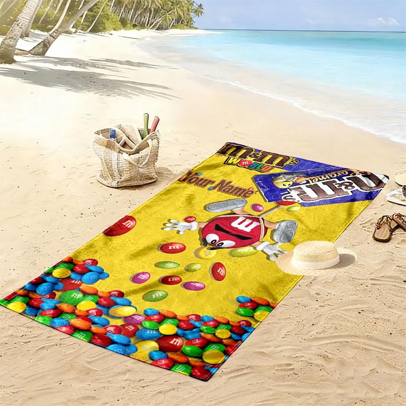 M&M's Custom Name Print Beach Towel, Large Soft Quick Dry Towel for Beach Camping Swimming
