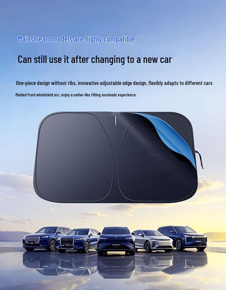 Black Vinyl Oxford Car Sunshade Full Blackout Front Windshield Protector
