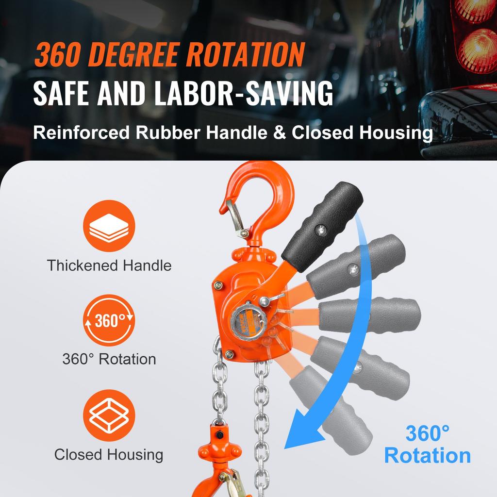 VEVOR Manual Lever Chain Hoist, 1/2 Ton 499.5 Kg Capacity 1.5m Come Along, G80 Galvanized Carbon Steel with Weston Double-Pawl Brake