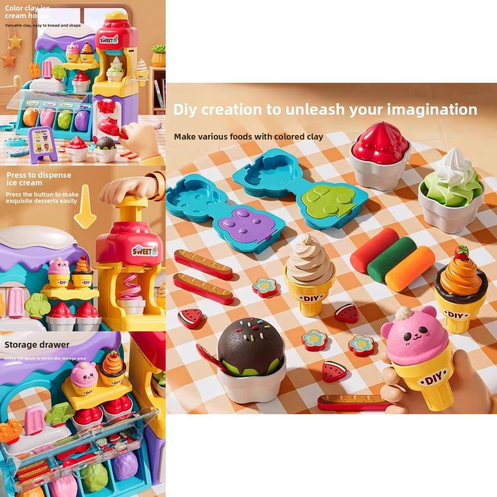 Children Play Ice Cream Maker Toy With Colorful Clay For Creative Fun And Parent Child Interaction