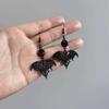 Elegant Gothic Renaissance Bat Cross Red Glass Earrings