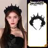 Women Headband Crown Lace Decor Hair Hoop Halloween Dark Style Elastic Headwear