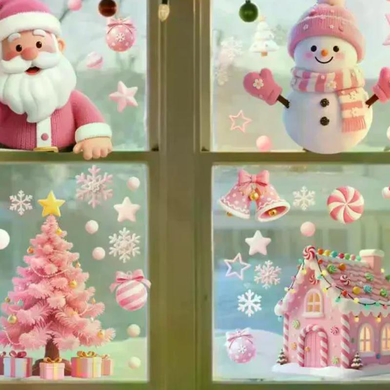Adesivi Natalizi per Finestre Babbo Natale Pupazzo di Neve Renna Buon Natale Adesivo per Vetro Decalcomanie per Finestre Paese delle Meraviglie Invernale