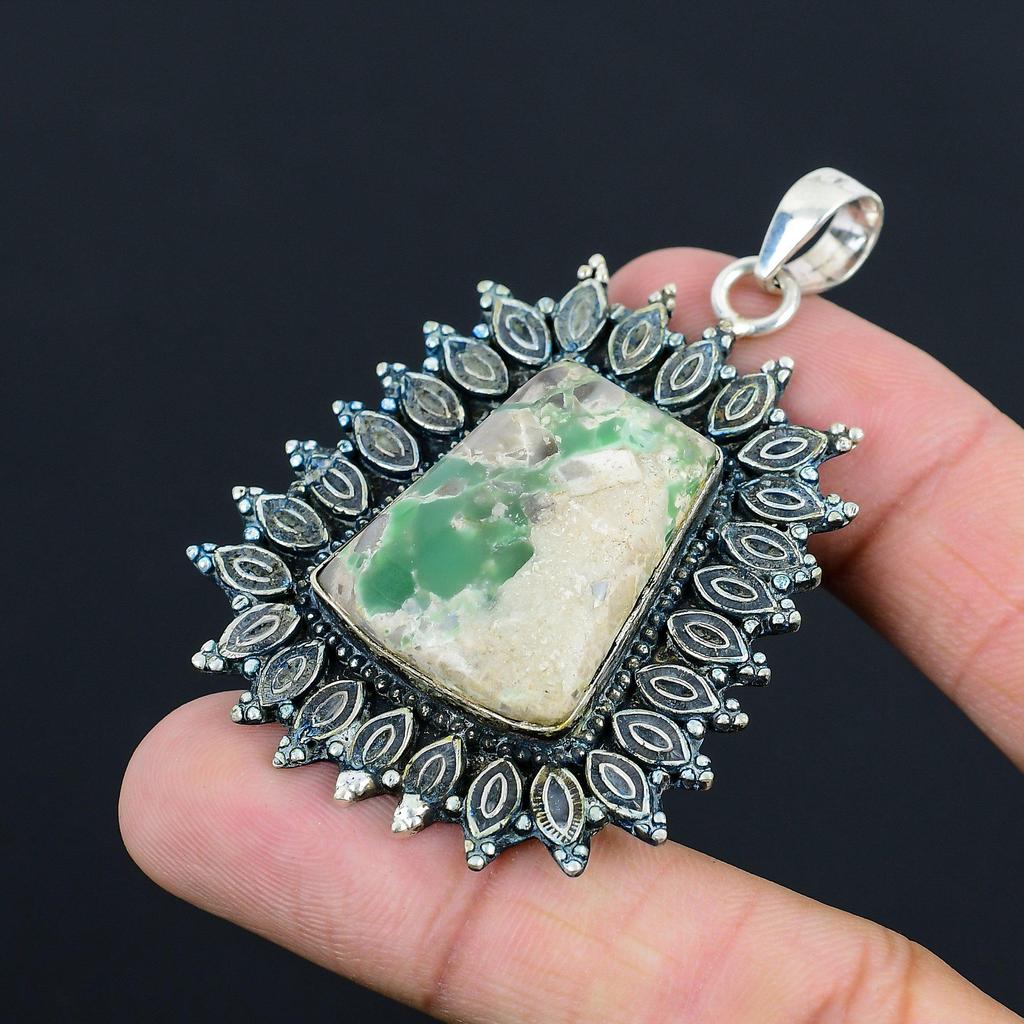 Trillion Variscite Gemstone Sterling Silver Handmade Daughter Pendant Jewelry