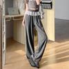 Women's Black Lace Polka Dot Patchwork Wide-Leg Pants - Spring 2025 Floor-Length, Slimming Loose Fit