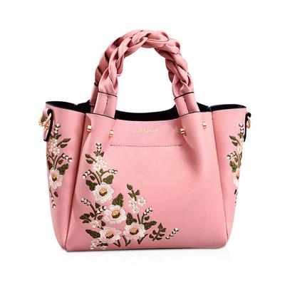 NICOLE DORIS Small Tote Popular Handbag for Cute Floral Perfect for Casual Folding and Other Small PU Pink & Bag, Women, Breathable, Embroidery,