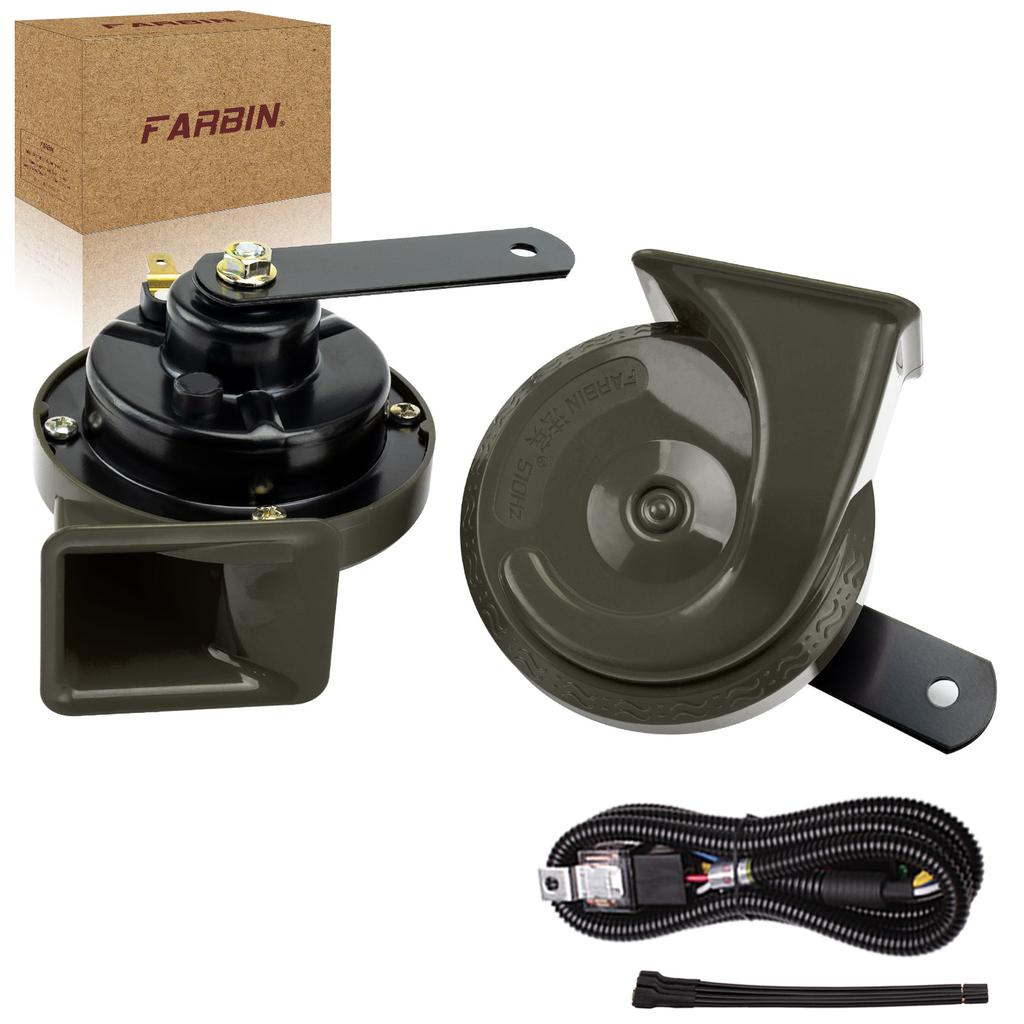 FARBIN Car Horn Loud 12v High/Low Tone Super Loud Horn Waterproof Electric Horn for Truck Motorcycle Train Black/Blue/Red/Yellow