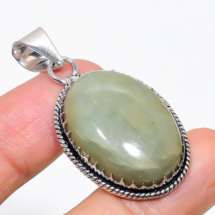 Aquamarine Gemstone Handmade 925 Sterling Silver Jewelry Pendant 1.97" KJ-179