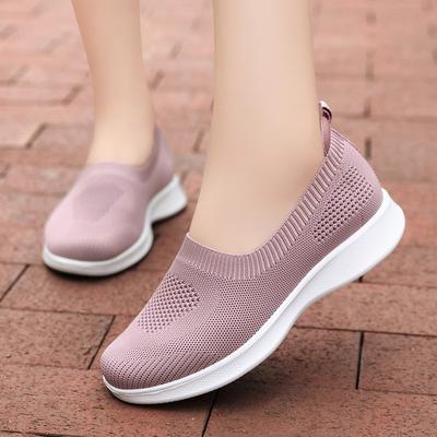 Large Size Women's Shoes Spring and Summer New Shallow Mouth Women's Shoes Flying Woven Shoes Medium and Old Walking Shoes Mother Shoes