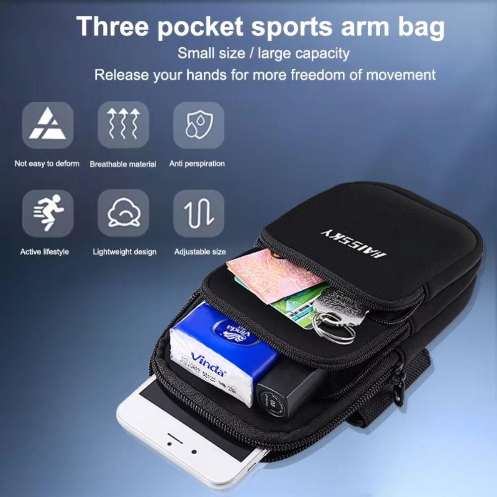 Large Capacity Running Phone Bags Three Pockets Mobile Phone Arm Bag Arm Band Pouch  Outdoor Sports