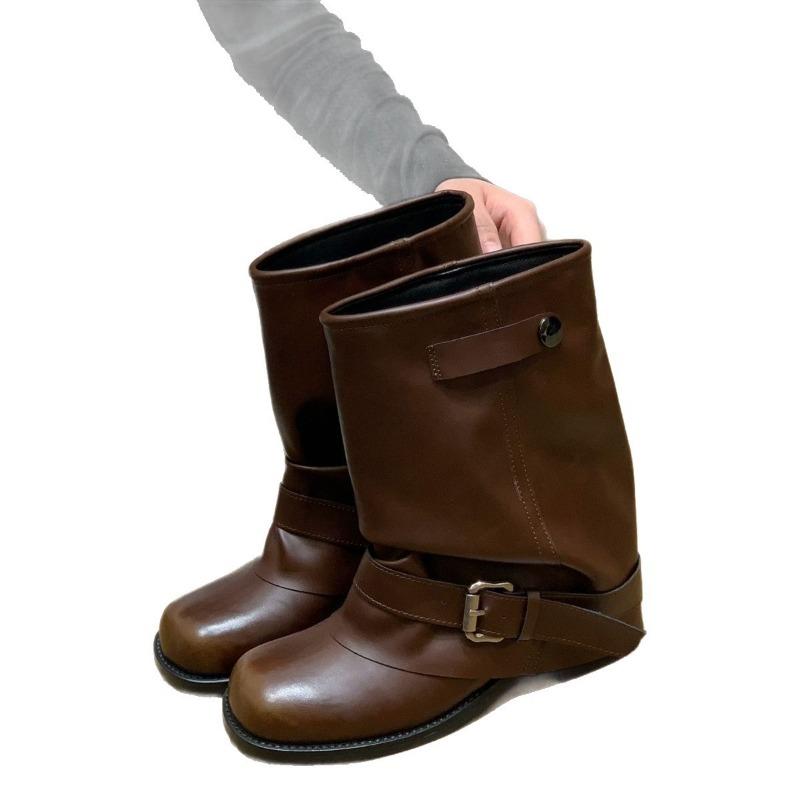 Western Round Head Thick Heel Short Boots Women's Autumn and Winter New Retro Martin Boots Short Flat Heel Trouser Tube Boots