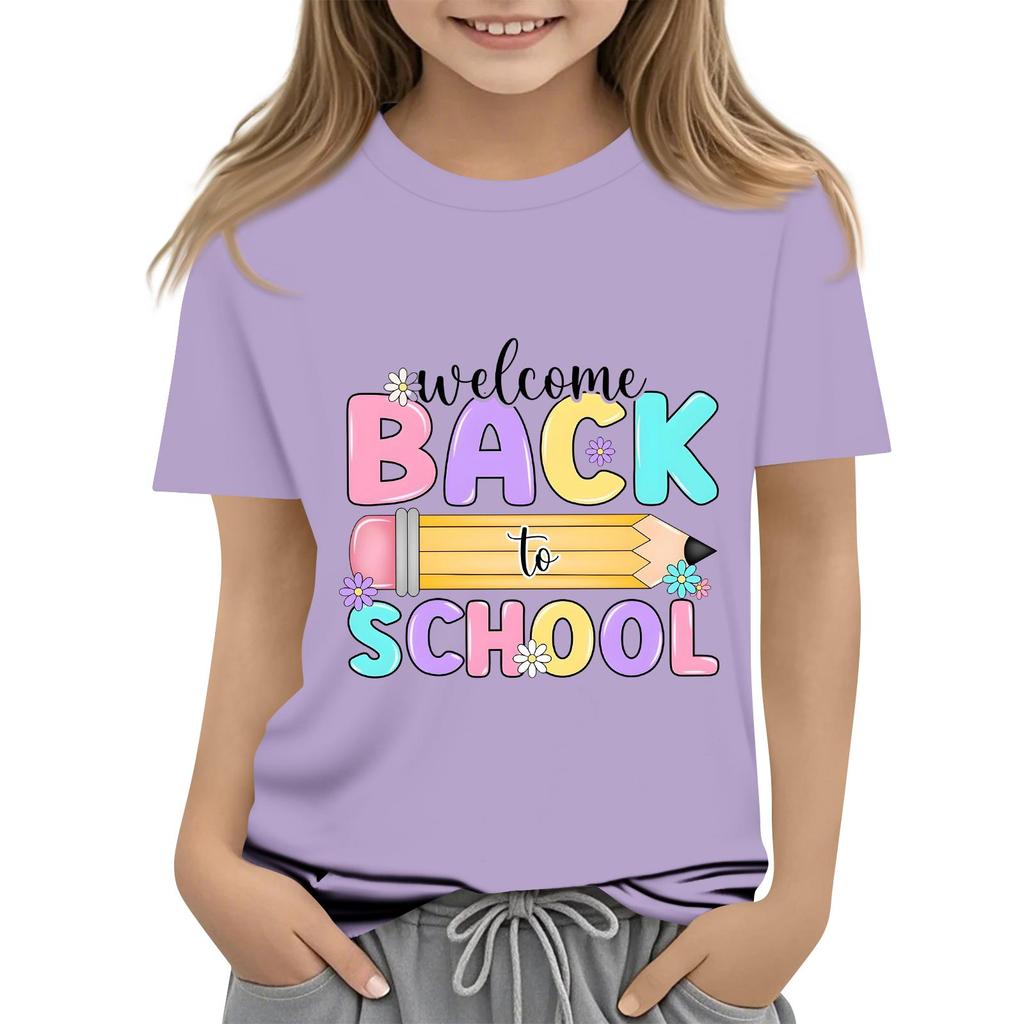 Children's Casual and Fashionable Round-Neck Printed Short-Sleeve Top for Back-to-School