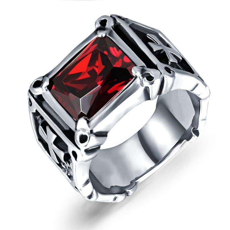 Unique Fashion Vintage Red Onyx Thor Men's Stainless Steel Gothic Style Ring
