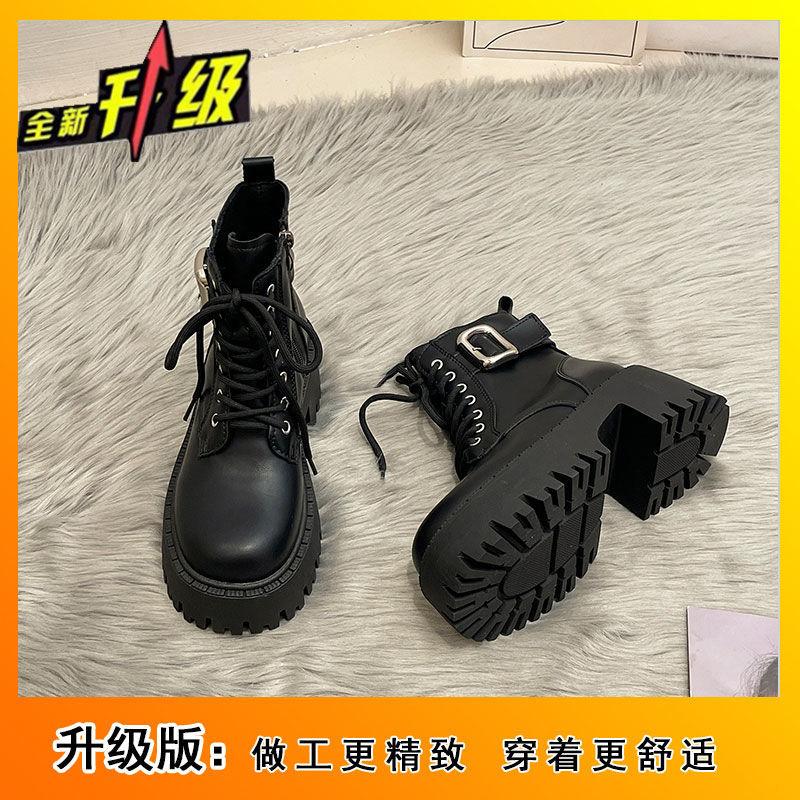 

Single boots 2025 spring and autumn new heel locomotive boots women s British small short boots thick-soled Martin boots 35 is one size larger