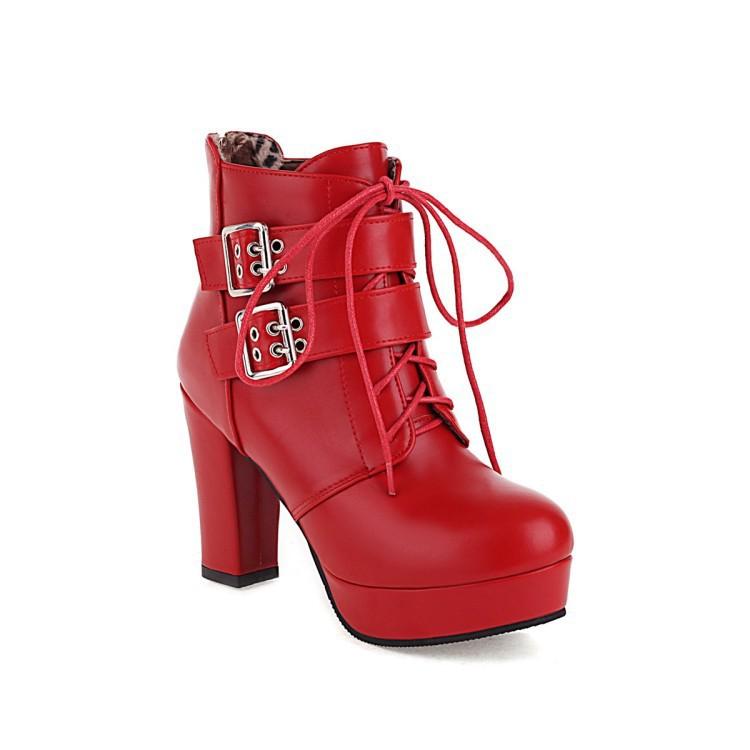 

Женские ботильоны на толстом каблуке, осенне-зимние, британский стиль, высокие каблуки, модные ретро-элегантные туфли на платформе для женщин Botas Mujer 36 красный