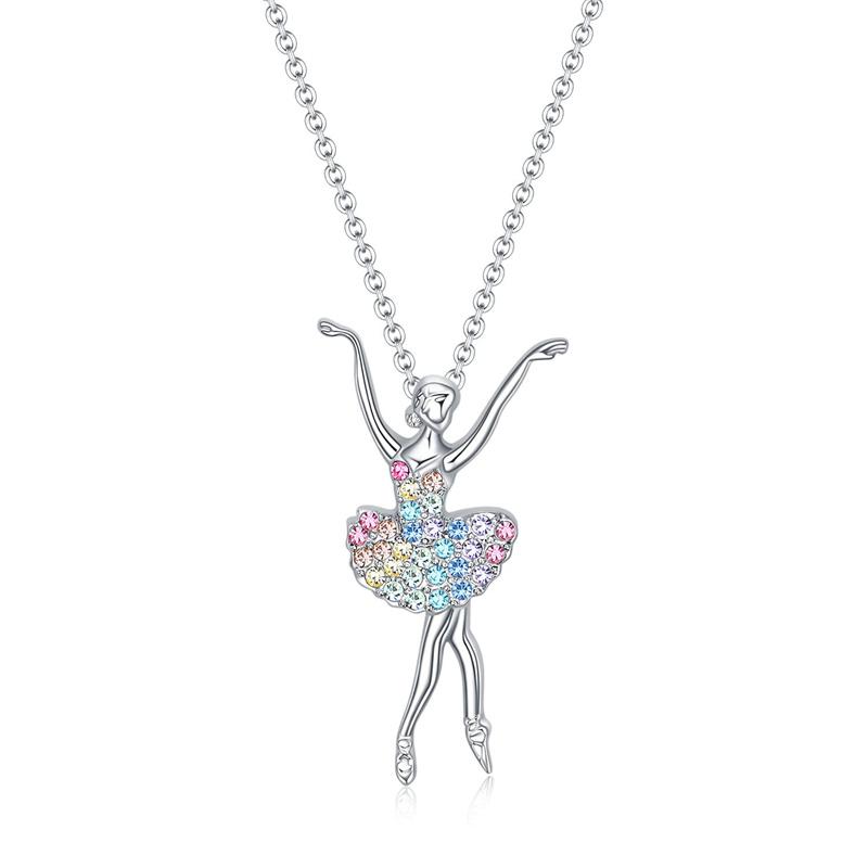 Rhinestone Dancing Ballet Girl Pendant Zinc Alloy Women Choker Necklace Birthday Gift