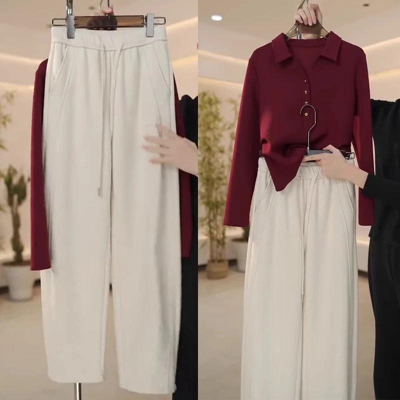 Women s Petite Plus Velvet Woolen Gabardine Curved-Leg High Waist Winter Sweatpants XL (29)