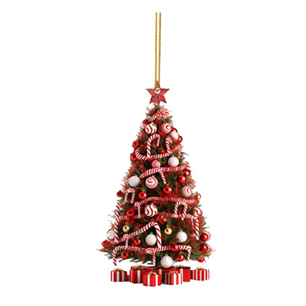 Acrylic Christmas Tree Ornament Cute Acrylic Tree Pendant Cartoon Car Flat Pendants  Xmas Gift