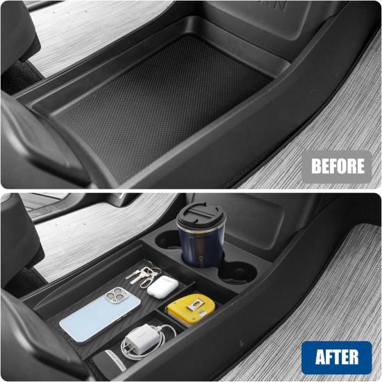 Lower Center Console Organizer Compatible With Rivian R1T R1S 2024  , Floor Console Storage Tray Ert With Cup Holder Interior Accessories