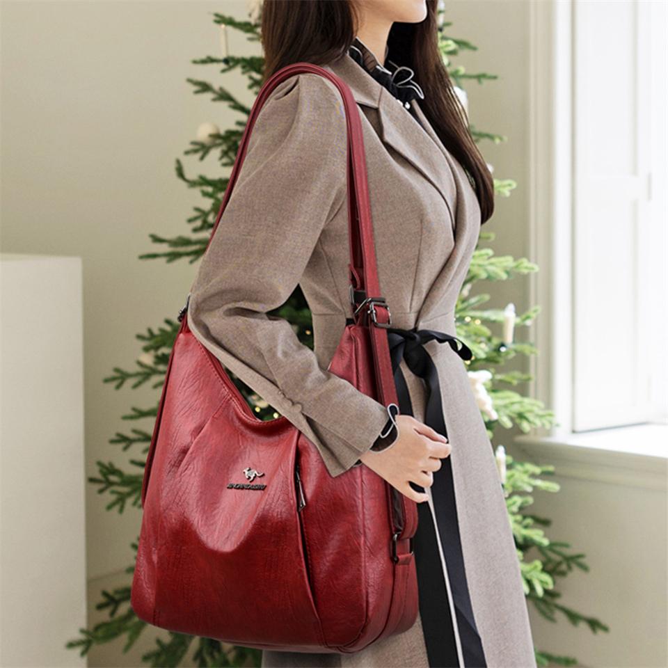 Multifunction Retro Shoulder Crossbody Bags for Women  Designer Ladies Purses and Handbags Leather Large Capacity Totes