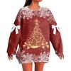 Ladies' Christmas Printed Bow Round Neck Long Sleeved Loose Pullover Sweater Sweatshirt Top