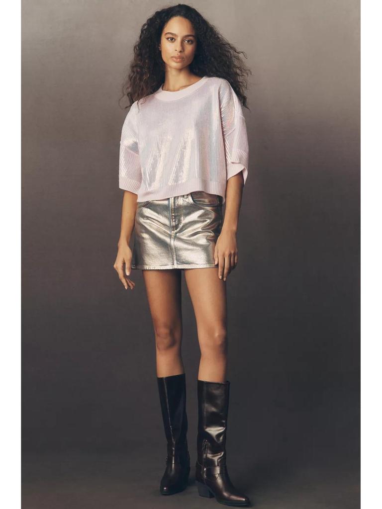 Summer 2026 Women's Solid Color Sequin Short Sleeve T-Shirt