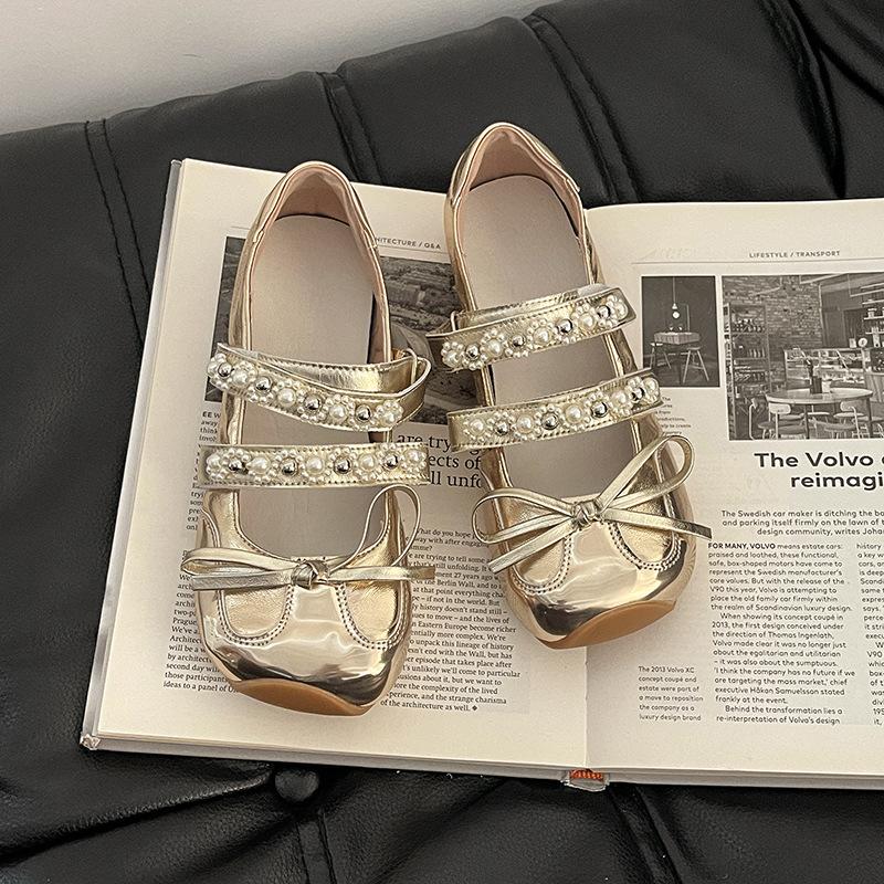 

Французские серебристые туфли-босоножки на липучке с бантом, женские, летние новые модели 2025 года, с юбками, туфли Мэри Джейн 40 золотой