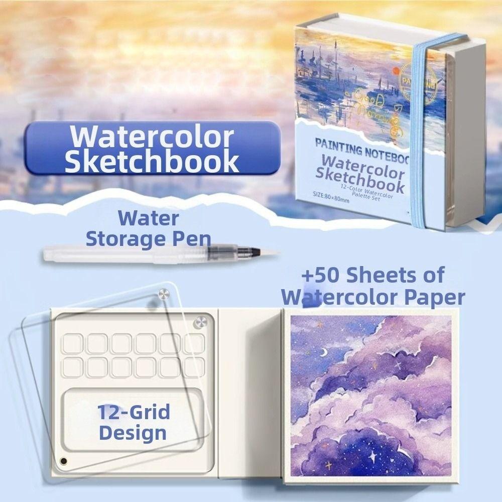 Grid Paint Box Tearable Painting Book Travel Watercolor Palette Paint Palette Notebook