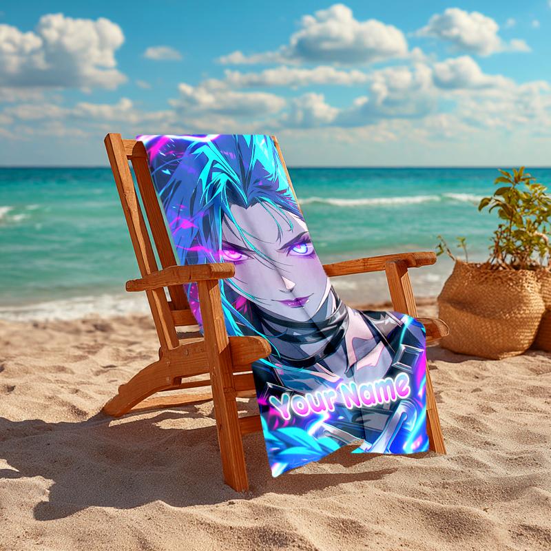 1PC Custom Name "Electric Dreams Unleashed" Beach Towel Highly Absorbent And Sand-Resistant Towel for Swimming, Pool, Yoga, And Travel Lightweight
