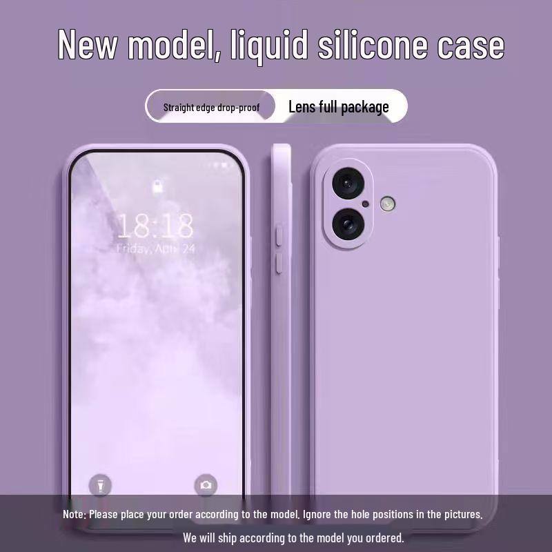 Liquid Silicone Drop Protection Case for Apple 16 Plus - Skin-Friendly, Full Coverage, Solid Color