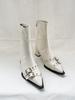 2025 Autumn and Winter Pointed Belt Buckle Thick Heel Short Boots Women's European and American Style High Heel Rear Zipper Soft Leather Thin Short B