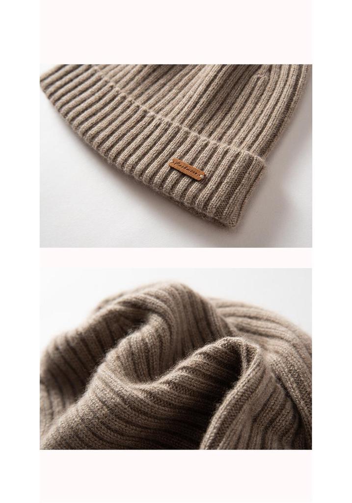 Unisex Thickened Ribbed Knit Cashmere Beanie - Autumn/Winter Style