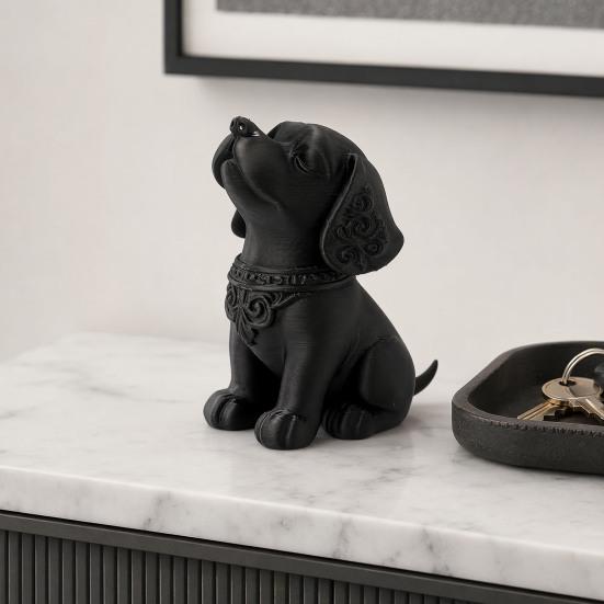 3D Printed Sitting Dog Figurine Modern Black Puppy Decorative Statue Animal Shape Sculpture