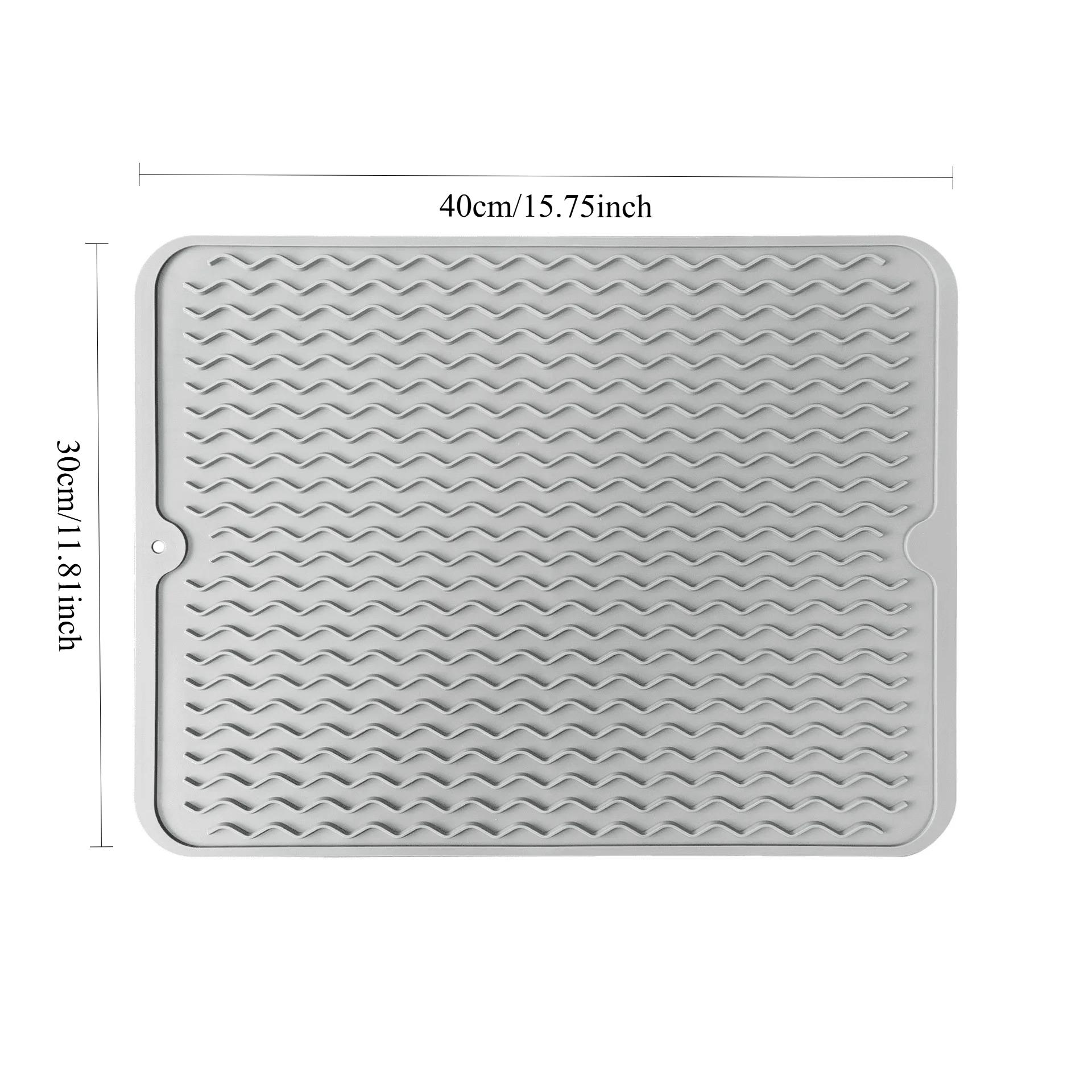 Heat Resistant Silicone Drying Mat Large Nordic Style Non Slip Kitchen Countertop Dish Drainer серый