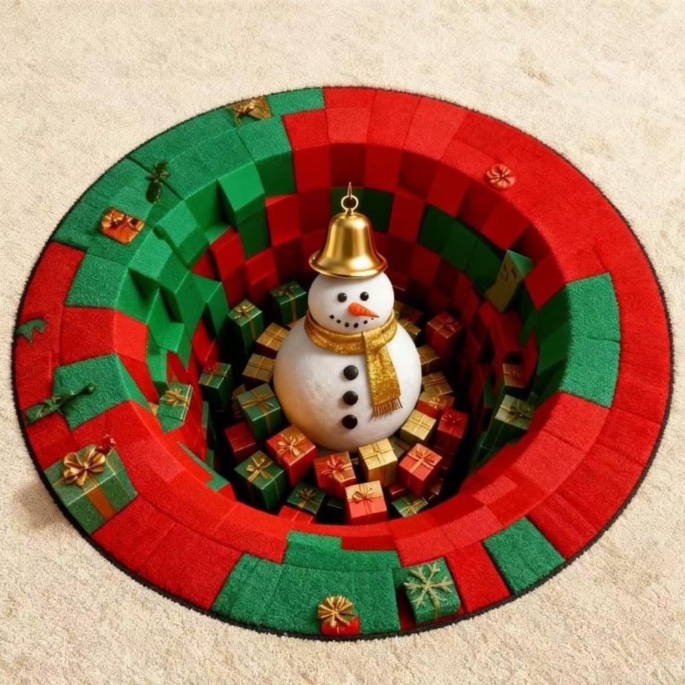 Non-Slip Round Vortex Carpet Santa Claus Christmas Doormat 3D Illusion Rug  Christmas