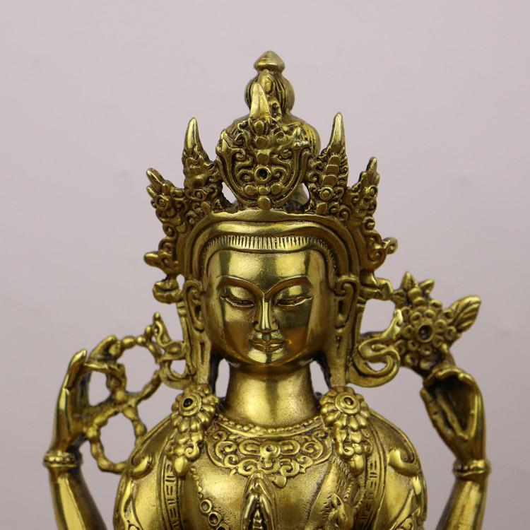 Koppar Nepalesisk Buddha-staty Fyraarmad Guanyin Buddha-staty Heminredning