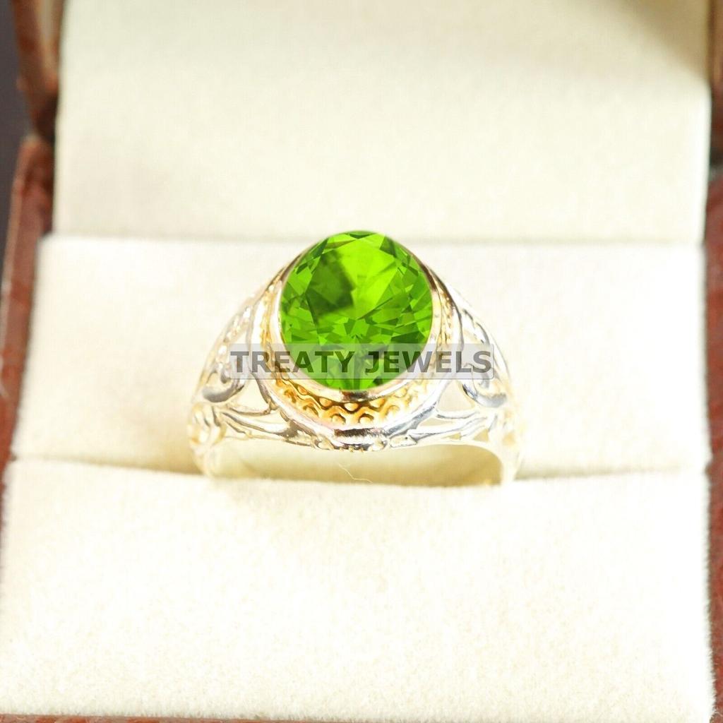 Peridot Oval Cut Gemstone With 925 Sterling Silver Ring For Men's #B465 JL375683900629