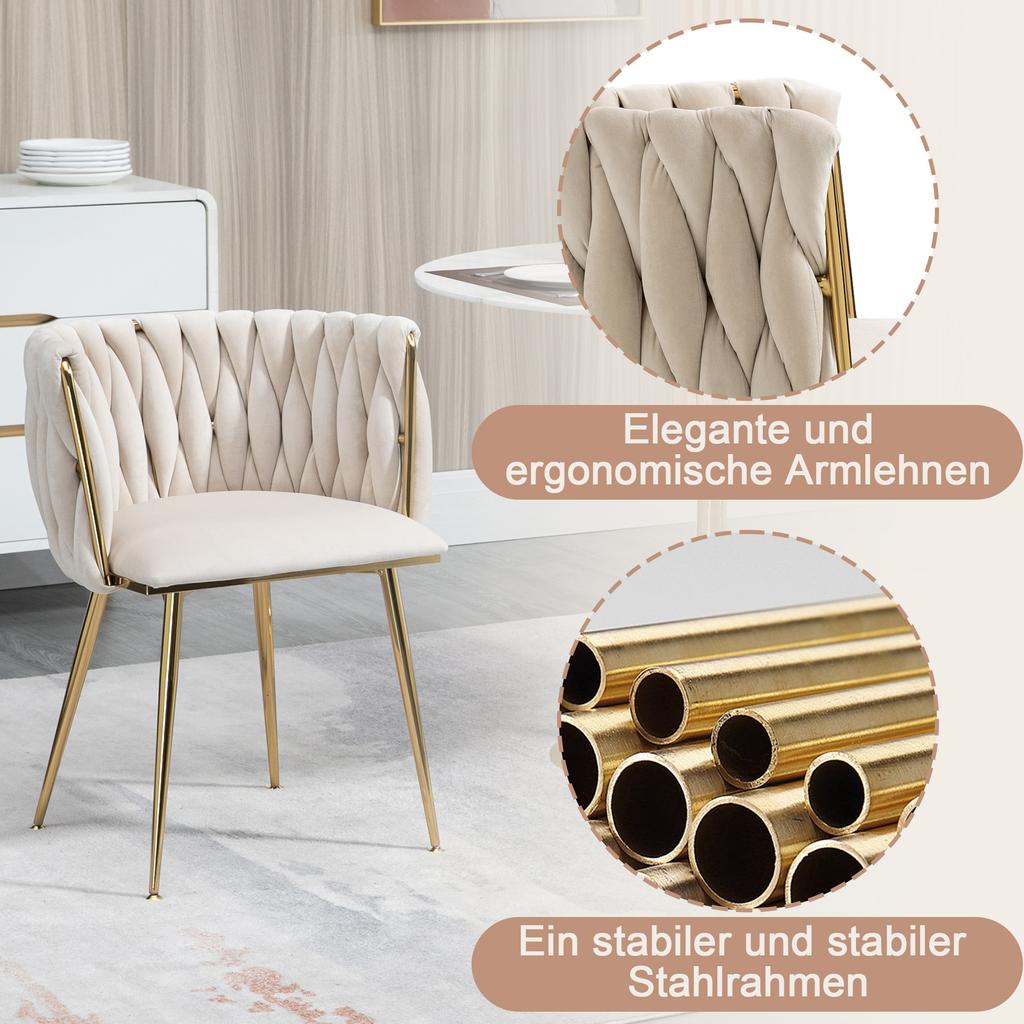 (Old SKU:W1880109477)Modern Luxurious Velvet Dining Chair Set with Golden Metal Legs, Elegant Hand-Woven Design and Soft Cushions