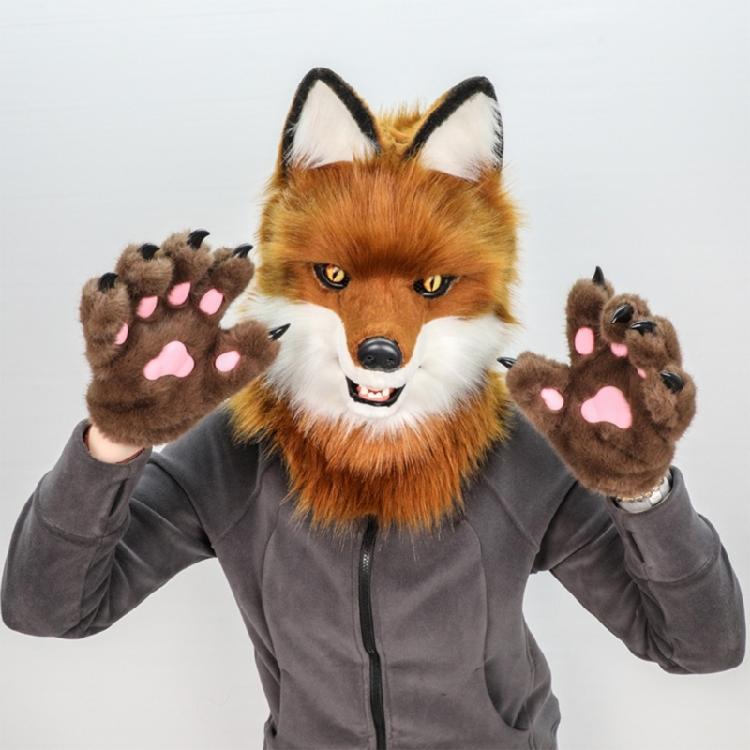 Kožušinový plyšový kostým Vlčí maska Celá hlava Pokrývka hlavy Klobouk Realistický design Pokrývka hlavy pro Halloween a večírky Převlékání