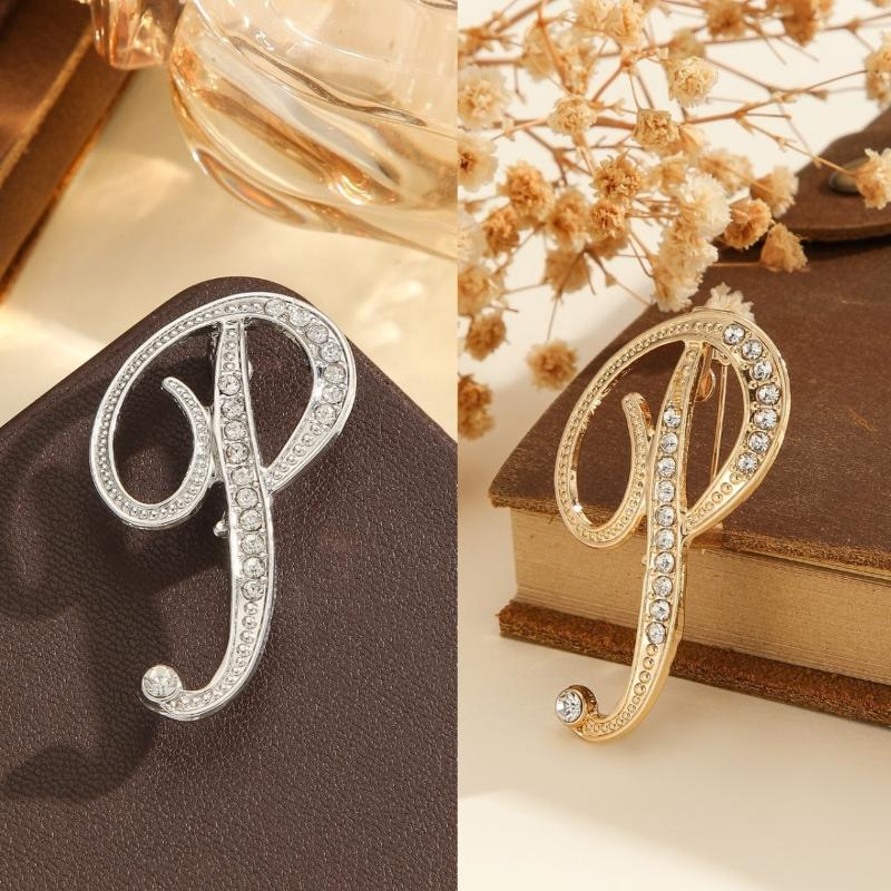 2Pcs  Full  Encrusted Gold And Silver Alphabet Letter Brooches Pins Minimalist Clothing Jewelry Accessory