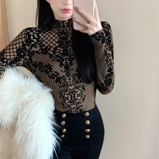 Moteriškas bodis permatomas tinklelis seksualus atvira nugara iškirpimas bodis gatvės apranga