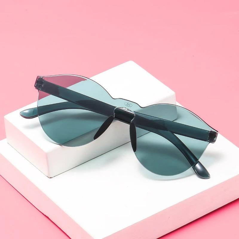 Fashion Rimless Transparent Sunglasses UV400 Oval Frameless Sun Glasses Vintage Red Pink Blue Yellow Orange Eyewear Gafas De Sol