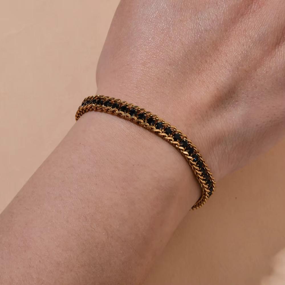 Luxury Iced Out Chain Bracelet Gold Color Shiny Rhinestone Bangle  Jewelry Gifts