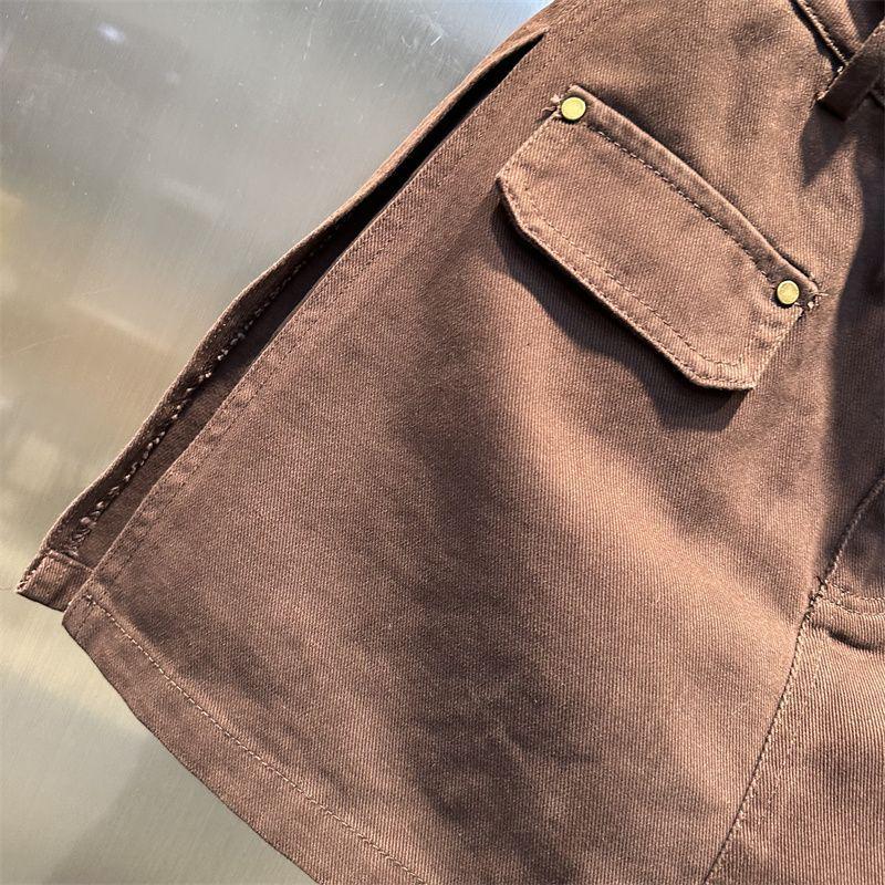 Autumn 2025 High-Waist Coffee Denim A-Line Skirt with Double Slits for Women