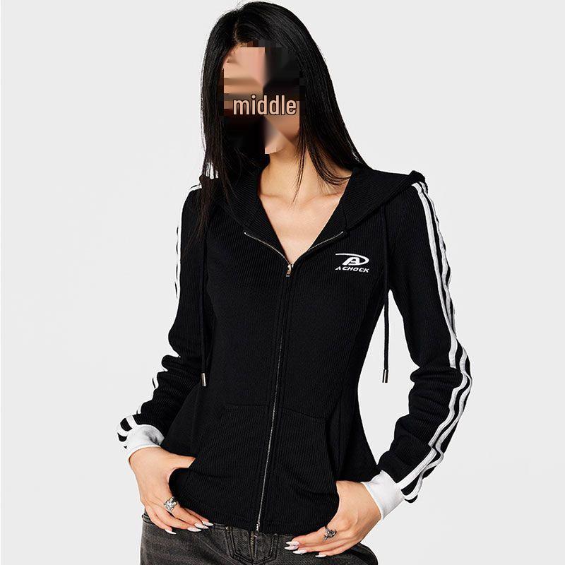 

Trendy Slim Fit Hooded Long Sleeve T-shirt: Spring/Autumn Style for Women Medium чорний