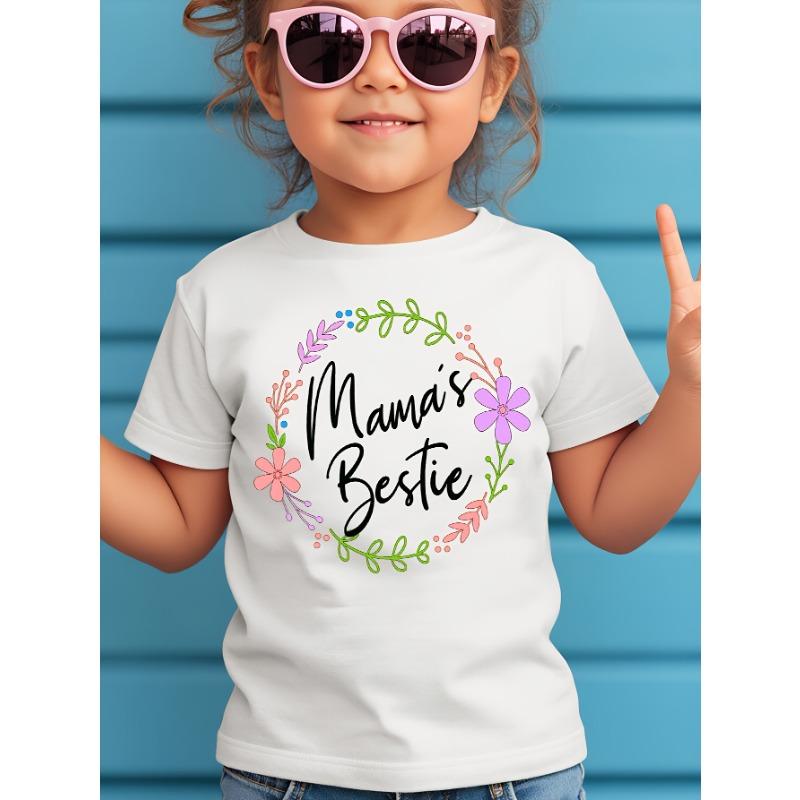 European Size Girls Round-neck Short-sleeved T-shirt with Unique English Patterns Mama s Bestie 98cm белый