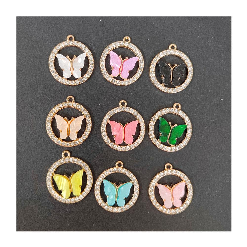 Enamel Luxury Shiny Rhinestone Acrylic Butterfly Pendant Charm for Couple Bracelet Necklace DIY Jewelry Making Supplies