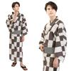 and Waist Cord Size Checkered Natural White Z35D2 [Fuuka] Yukata, One-Touch Obi, 3-Piece Set, Cotton, Men's, L, Pattern, (Waist Cord/One-Touch